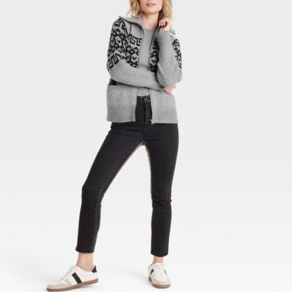 Universal Thread Women's Zip Up Cardigan Heather Gray Zig Zag XS - Picture 8 of 8